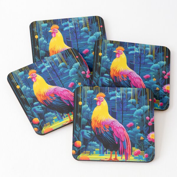 Item preview, “El Gallo en Azul Neón y Amarillo Brillante” designed and sold by Art-Vortex-fr.