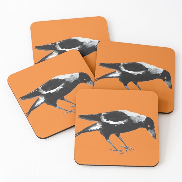 Item preview, Magpie on orange background designed and sold by PrintHatcher.
