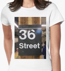 New York, Manhattan, Brooklyn, New York City, architecture, street, building, tree, car, pedestrians, day, night, nightlight, house, condominium,  Women's Fitted T-Shirt