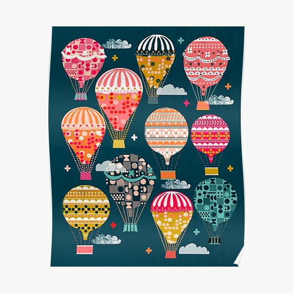 Hot Air Balloons - Retro, Vintage-inspired Print and Pattern by Andrea Lauren Poster