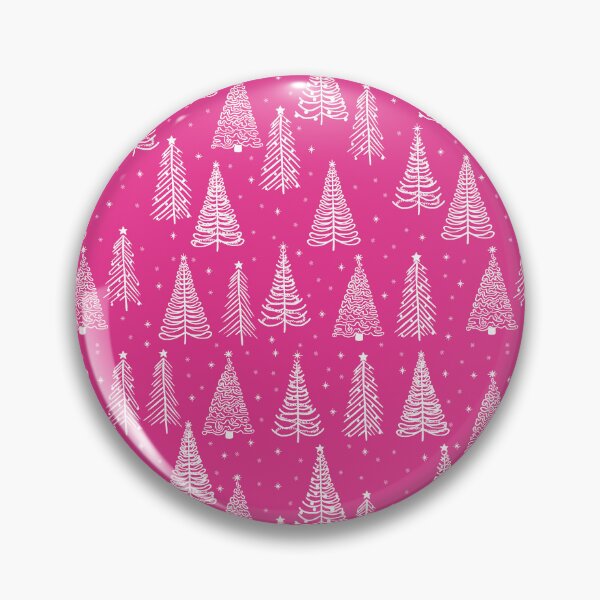 Item preview, White Christmas trees with decorations stars and snowflakes on magenta pink designed and sold by MoorePatterns.