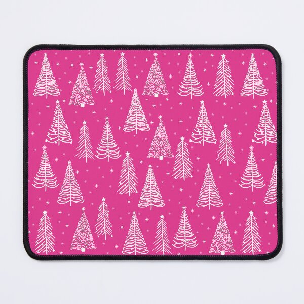 Item preview, White Christmas trees with decorations stars and snowflakes on magenta pink designed and sold by MoorePatterns.