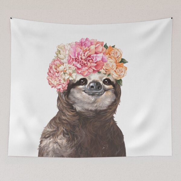 Item preview, Retrato de corona de flores de perezoso B1 designed and sold by bignosework.