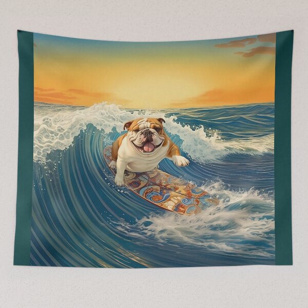 Item preview, Bulldog having a blast on a surf board designed and sold by Liljinkzy.