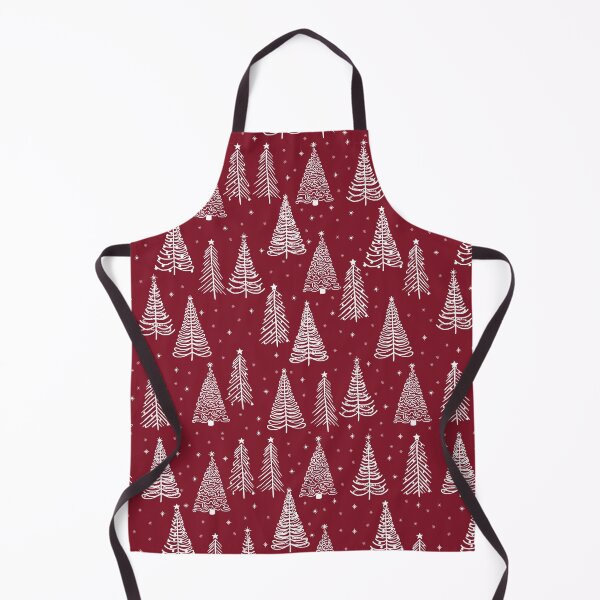 Item preview, White Christmas trees with decorations stars and snowflakes on burgundy designed and sold by MoorePatterns.