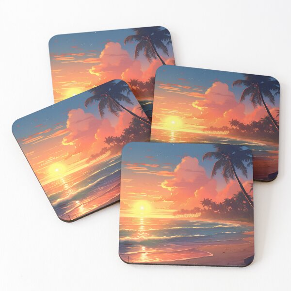 Item preview, Paradise Beach at Sunset – Anime Wallpaper designed and sold by KAIGAME Art.