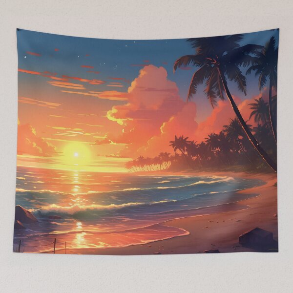 Item preview, Paradise Beach at Sunset – Anime Wallpaper designed and sold by KAIGAME Art.
