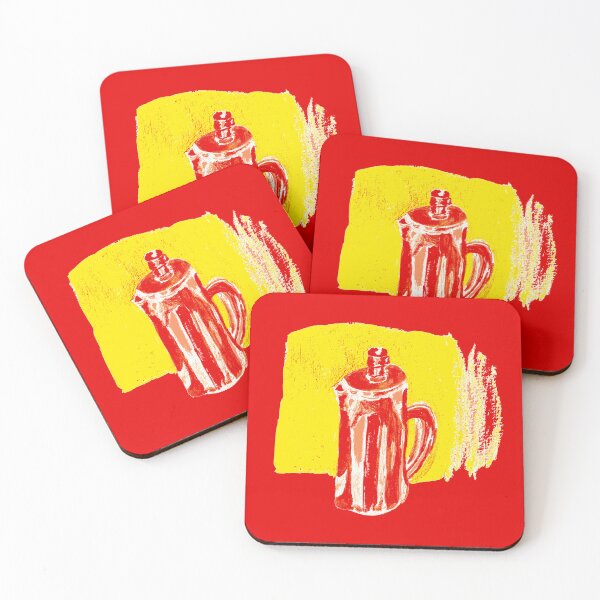 Item preview, French Press in Neon Red and Yellow Gouache: Coffee Shop or Breakfast Nook Illustration designed and sold by madeonbright.