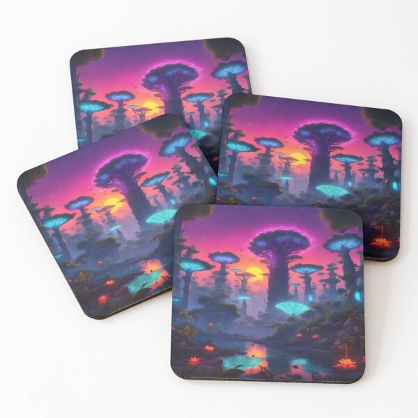 Item preview, Enchanted magical baobab forest with mushrooms and bioluminescence designed and sold by vicempe.