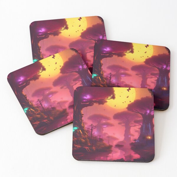 Item preview, Enchanted magical baobab forest with butterflies and bioluminescence designed and sold by vicempe.