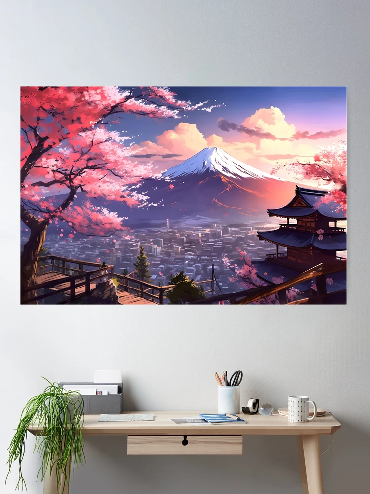 Islandburner Toile Paysage Japonais Fleurs Cerisier & Pagode – 5 Panneaux 170x80 Cm, Art Mural Zen & Élégant Salon
