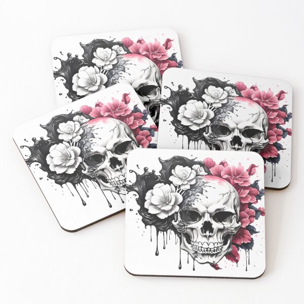 Item preview, Skull and flowers Ink Dripping Effect designed and sold by PrintSoulDesign.