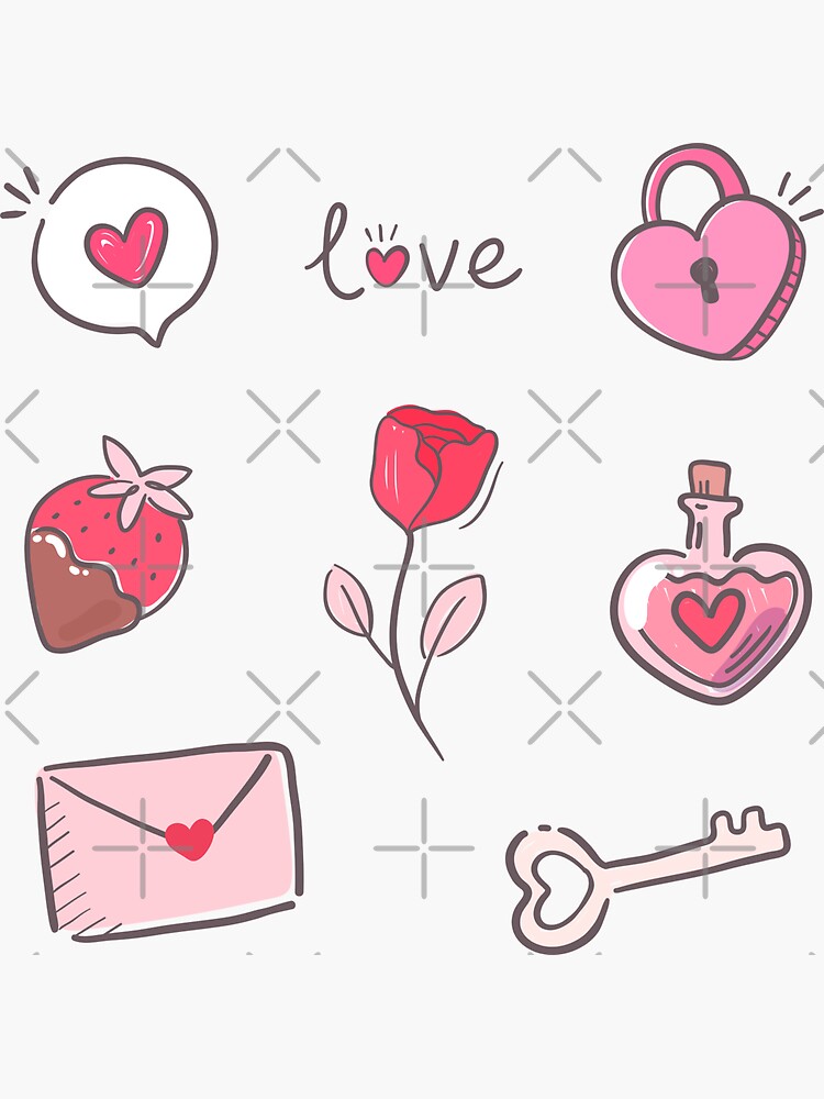 Valentine's Day Love Hearts Cute Doodles - Valentines Day Doodles - Sticker