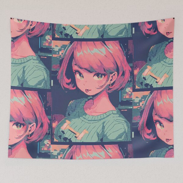 Item preview, Pink haired anime girl- pixel art designed and sold by octoboobs.