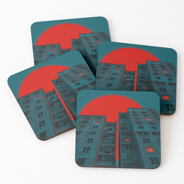 Item preview, Red sun and brutalistic buildings designed and sold by NinaNayko.