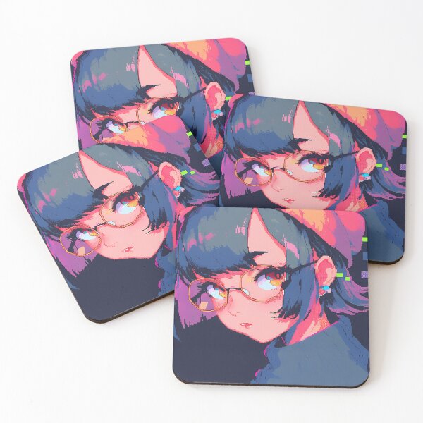 Item preview, Blue/purple haired nerdy anime girl- pixel art designed and sold by octoboobs.