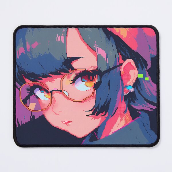 Item preview,  Blue/purple haired nerdy anime girl- pixel art designed and sold by octoboobs.