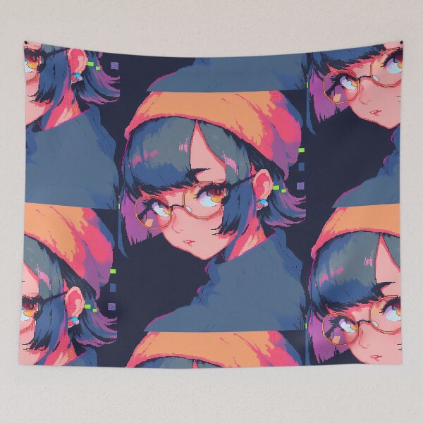 Item preview, Blue/purple haired nerdy anime girl- pixel art designed and sold by octoboobs.