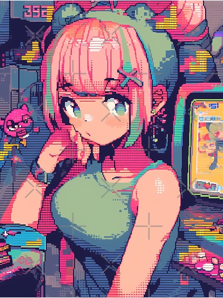 Retro Pink Anime girl- Pixel art