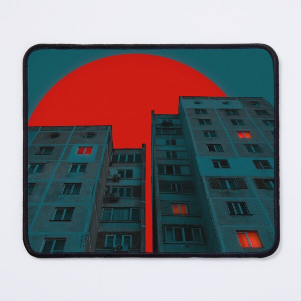 Item preview, Red sun and brutalistic buildings designed and sold by NinaNayko.