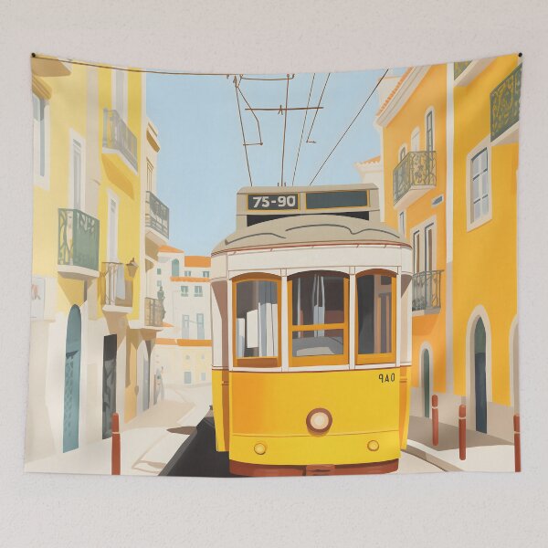 Item preview, Yellow tram in Lisbon travel poster designed and sold by AnnaGo.