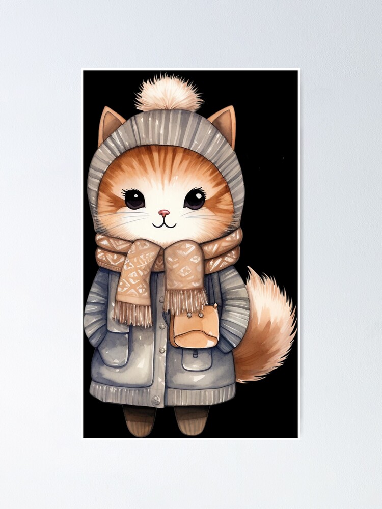 Kawaii Cats with Coffee Winter Cozy Seamless Funny Cats