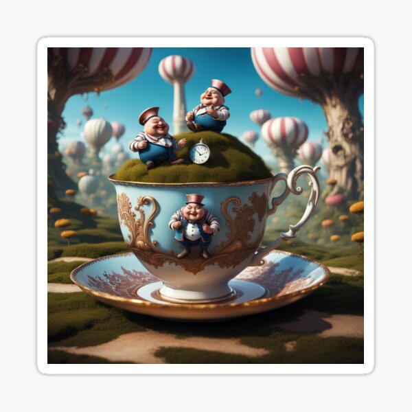 Tweedle Dee and Tweedle Dum from Alice in Wonderland in a teacup Sticker