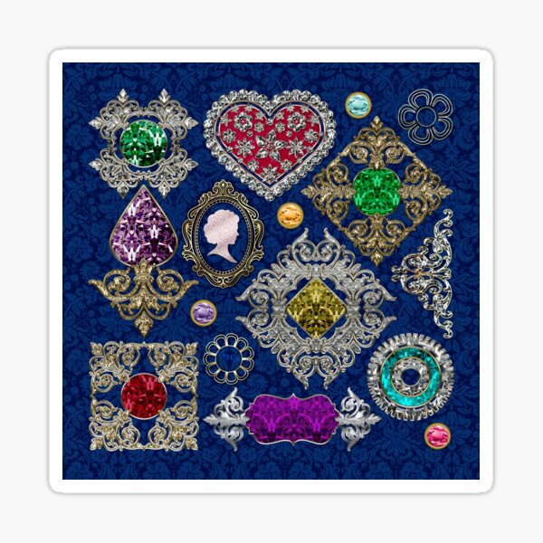 Gorgeous Victorian Jewelry Brooch Gemstone Collage Sticker