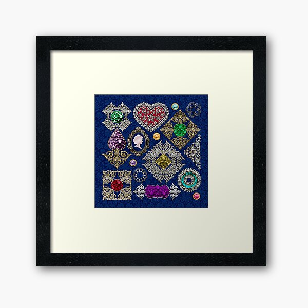 Gorgeous Victorian Jewelry Brooch Gemstone Collage Framed Art Print