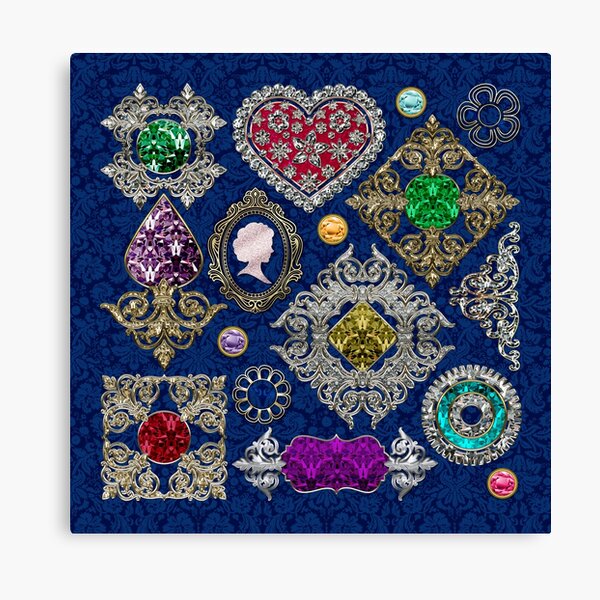 Gorgeous Victorian Jewelry Brooch Gemstone Collage Canvas Print