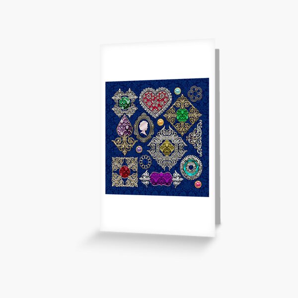Gorgeous Victorian Jewelry Brooch Gemstone Collage Greeting Card