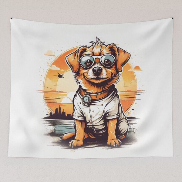 Item preview, Vintage Retro Sunset | Dog illustration | Dog art designed and sold by Designs-Nifty.