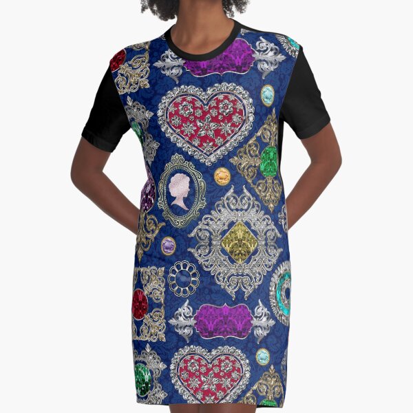Gorgeous Victorian Jewelry Brooch Gemstone Collage Graphic T-Shirt Dress