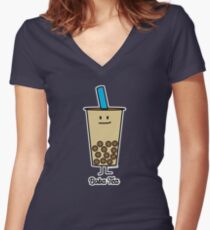 Boba Bubble Pearl Milk Tea Tapioca balls with straw Women's Fitted V-Neck T-Shirt