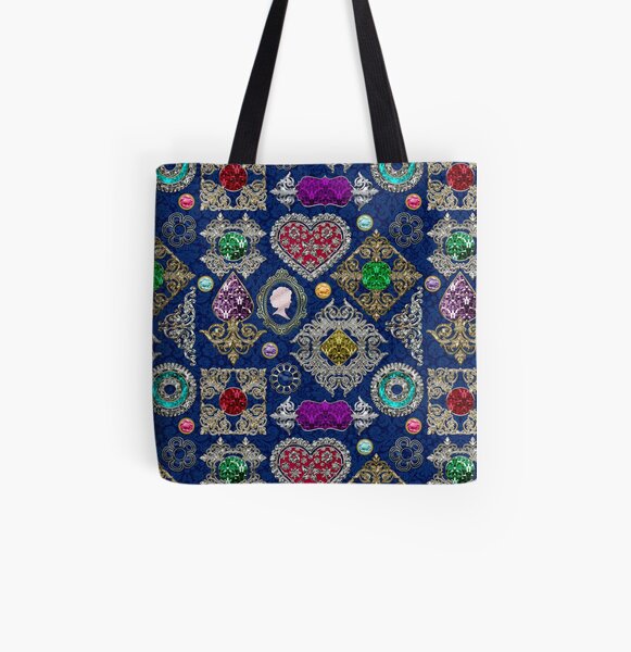 Gorgeous Victorian Jewelry Brooch Gemstone Collage All Over Print Tote Bag