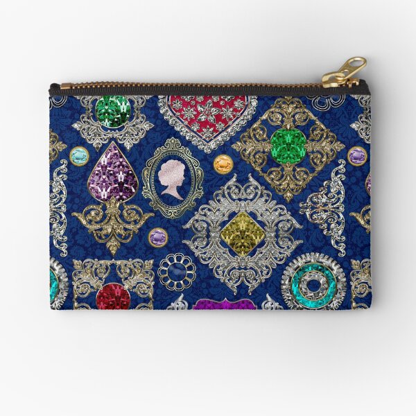 Gorgeous Victorian Jewelry Brooch Gemstone Collage Zipper Pouch