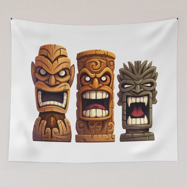 Artikelvorschau, Drei Tiki-Statuen – Im Tiki wird es verrückt entworfen und verkauft von VelvetRoom.