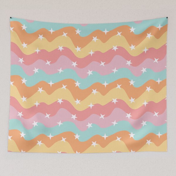 Item preview, Retro Groovy Waves and Stars Seamless Pattern designed and sold by CreativeDraws42.