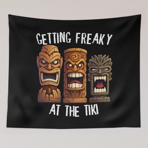 Item preview, Three Tiki Statues - Getting Freaky At The Tiki (White Lettering) designed and sold by VelvetRoom.