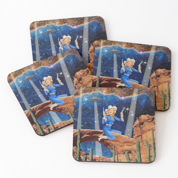 Item preview, Cowgirl vs. Alien - Wild West UFO Collage designed and sold by linzsepe.