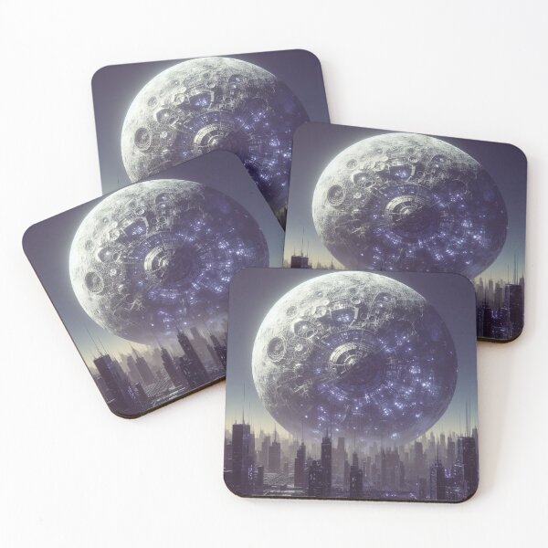 Item preview, A cyberpunk-style mechanical moon in sky designed and sold by Leoxartscoming.