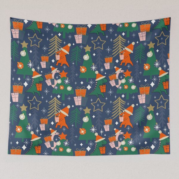 Item preview, Dinosaur Christmas Party Blue designed and sold by susycosta.
