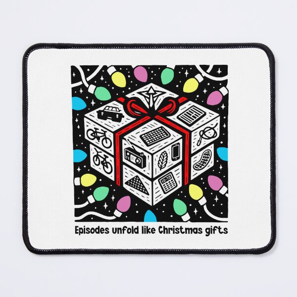 Item preview, Stranger Things episodes unfold like Christmas gifts - surprises, plot twists, and the battle of good versus evil designed and sold by Tabu Touch.