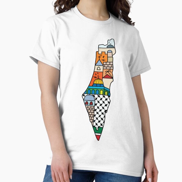 Item preview, I Love Palestine My Homeland Palestinian Map with Kufiya Hatta Pattern and Most Sacred Cites In Jerusalem -blk designed and sold by Hurriyyatee.