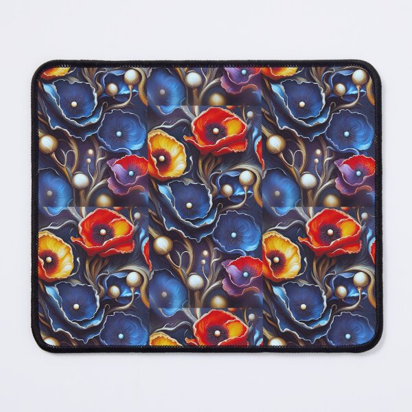 Item preview, Blue poppy flowers and red poppies in metallic, undulating relief style designed and sold by Creativesphotos.