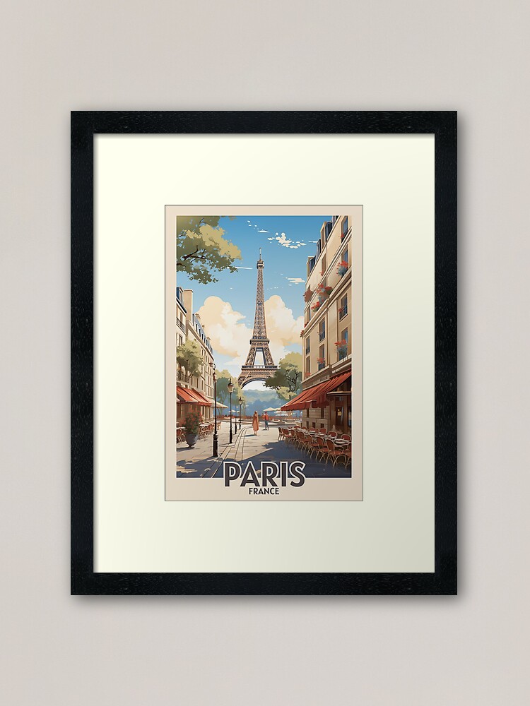 Thumbnail 1 of 7, Framed Art Print, Retro Vintage Paris Poster with Eiffel Tower - Travel Poster designed and sold by BrushstrokesA.