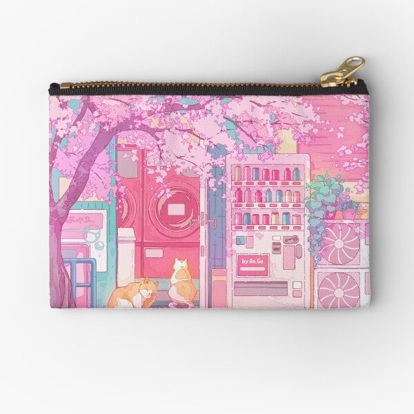 Item preview, Cute red cats at the laundry store and pink cherry blossom designed and sold by AnGoArt.