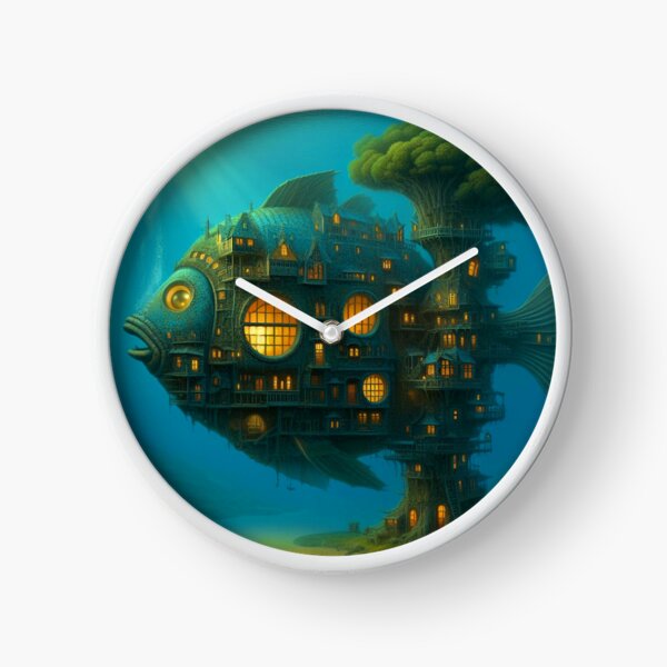 Underwater City of Fish and Trees Clock