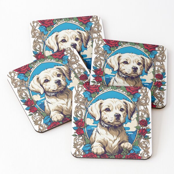 Item preview, Cute White Puppy retro vintage floral roses design designed and sold by BorgSpareParts.