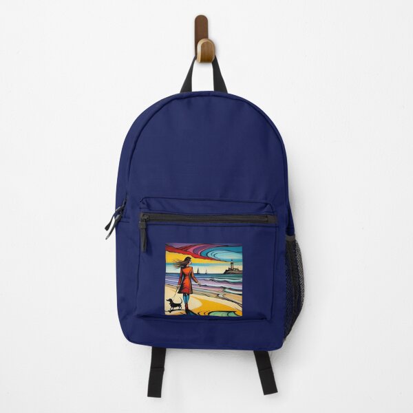 Item preview, A girl walking on the seashore with a dachshund dog. designed and sold by Natalia-Vlad.